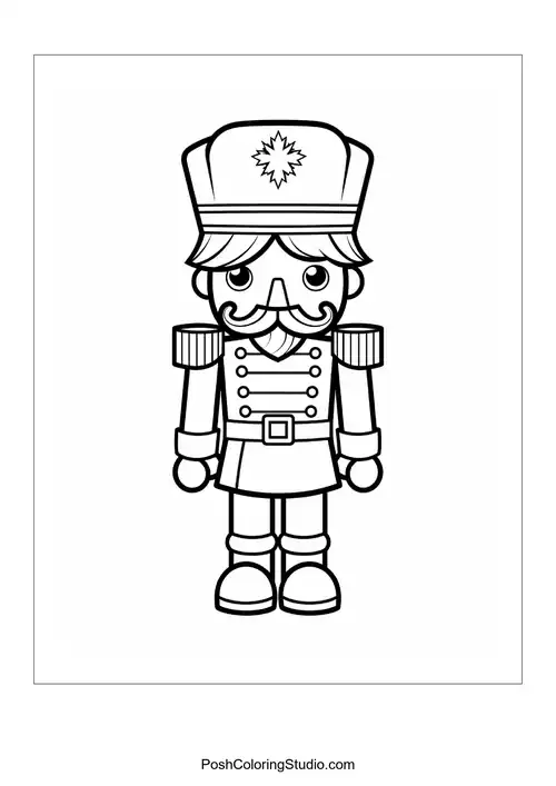 A nutcracker with a star on its hat stands proudly.