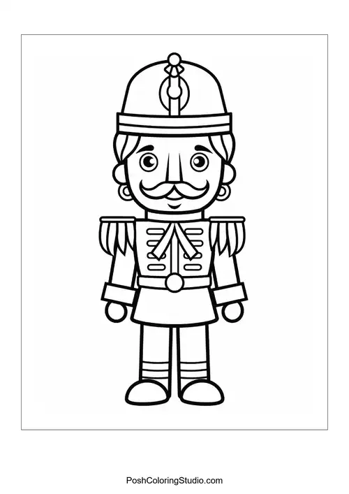 A nutcracker with a helmet stands with a serious expression.