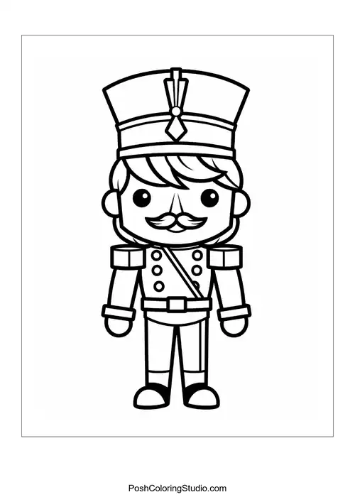 A nutcracker with a beard stands with a festive expression.