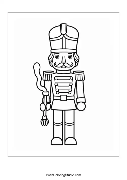 A nutcracker holding a scepter with a unique design.