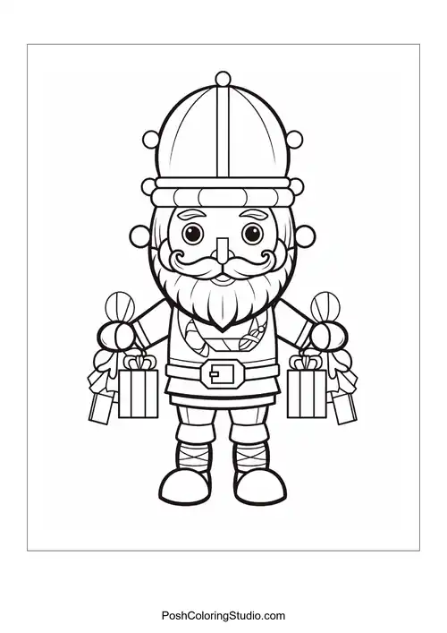 A nutcracker with a simple uniform and a friendly smile.