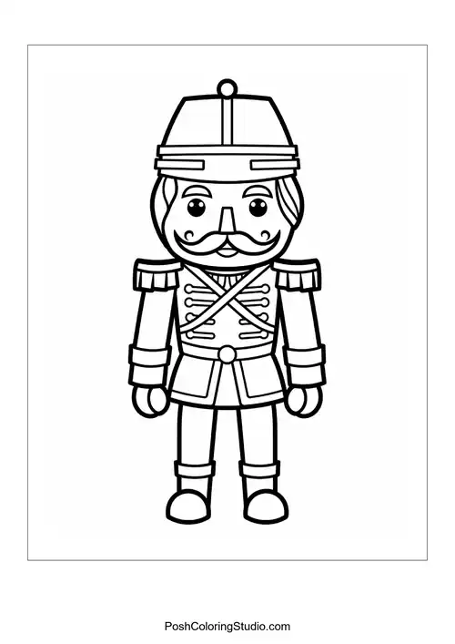 A nutcracker standing in front of a decorated house.