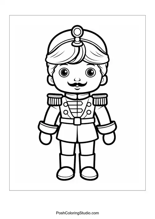 A nutcracker with a star on its hat and a cheerful expression.