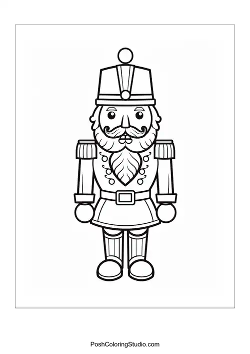 A nutcracker with a beard and buttons on its coat.