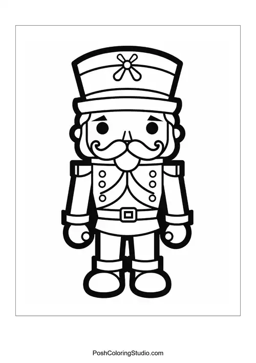 A nutcracker with a mustache and a military-style outfit.