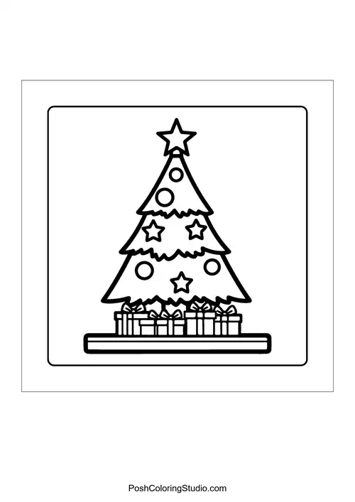 A Christmas tree adorned with gifts and ornaments.