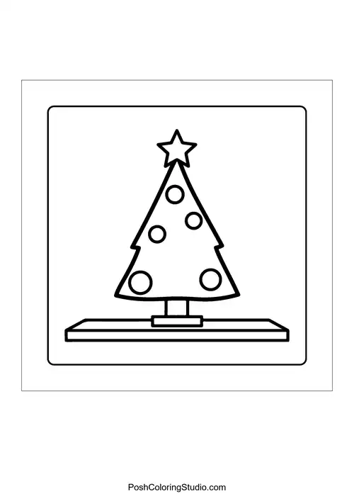 A Christmas tree with a star and ornaments.