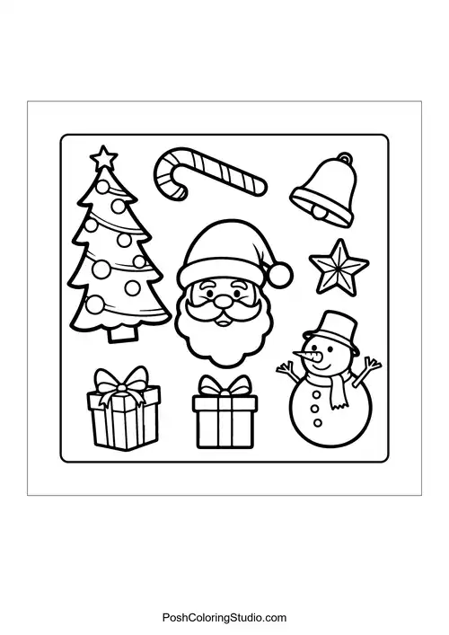 A collection of Christmas-themed icons including a tree.