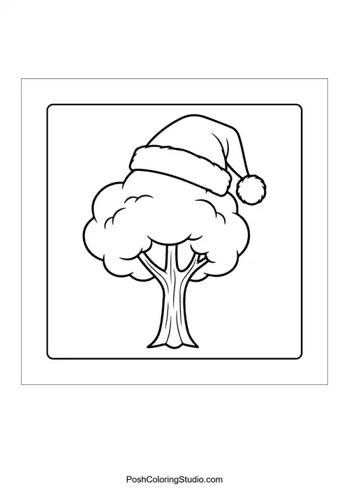 A tree wearing a Santa hat.