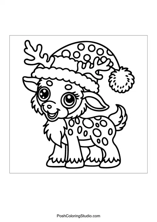 Cozy Christmas Reindeer Coloring Pages sample thumbnail