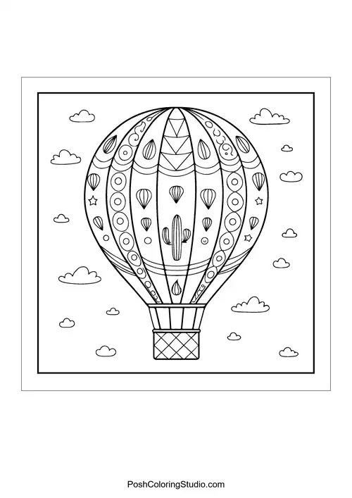 A detailed hot air balloon with decorative patterns.