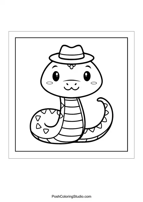 A friendly snake wearing a hat and smiling.