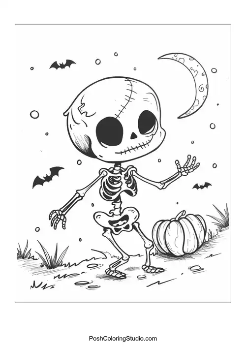 A cute candy corn character with bats and stars around.