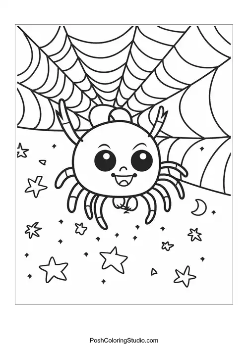 A spider with a big smile and a starry background.