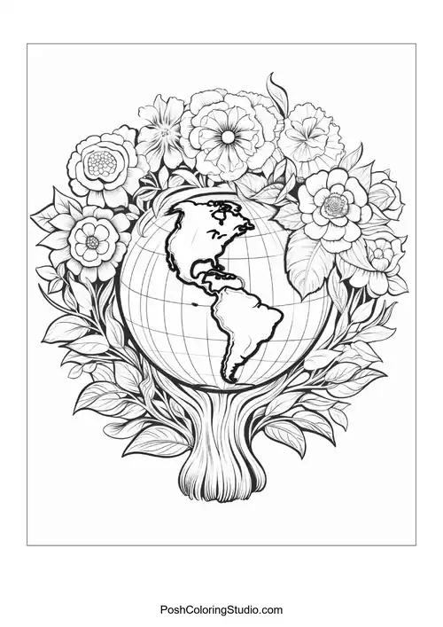 A hand holding a globe with plants growing from it.