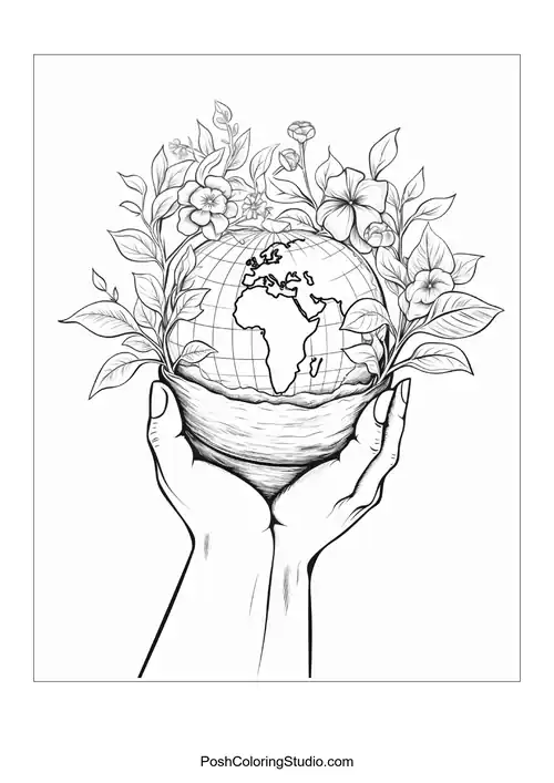 A globe surrounded by a variety of leaves.