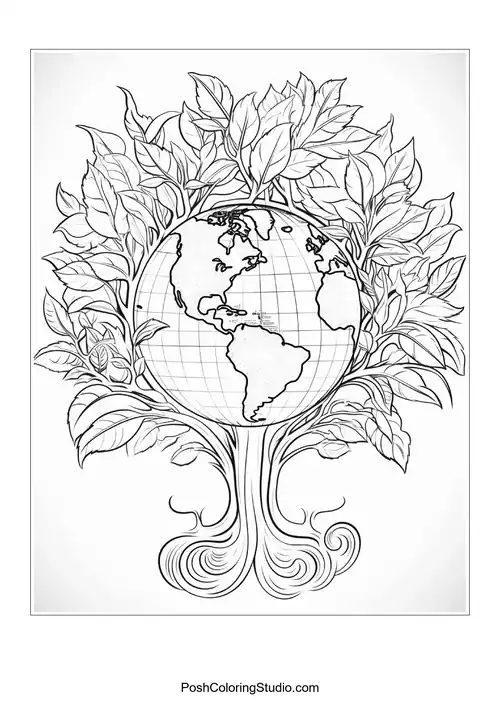 A globe held by hands with floral accents.