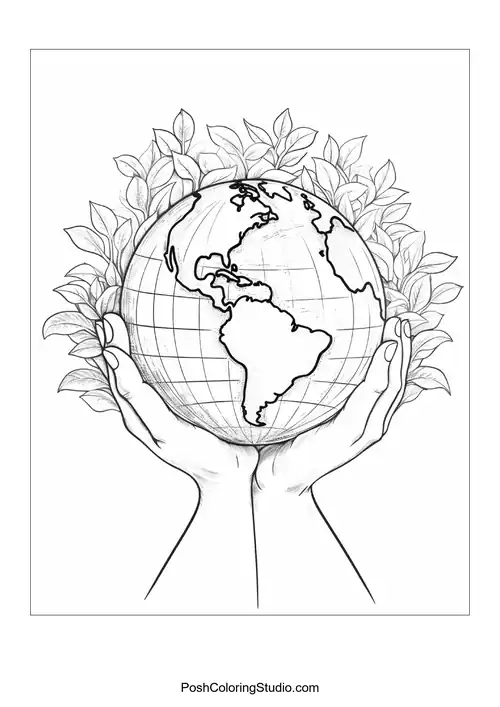 Hands holding a globe with a detailed grid.