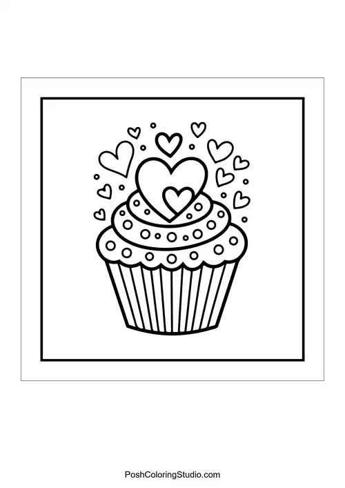 A bird perched on a branch surrounded by hearts.