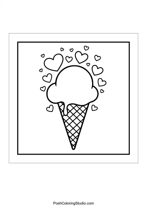 An ice cream cone topped with hearts and sprinkles.