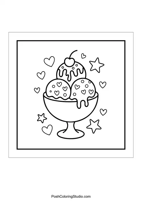 An ice cream sundae with three scoops and a cherry.