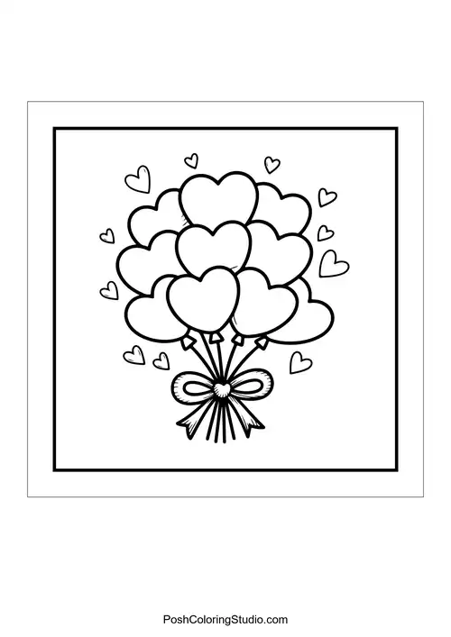 A bouquet of heart-shaped balloons tied with a bow.