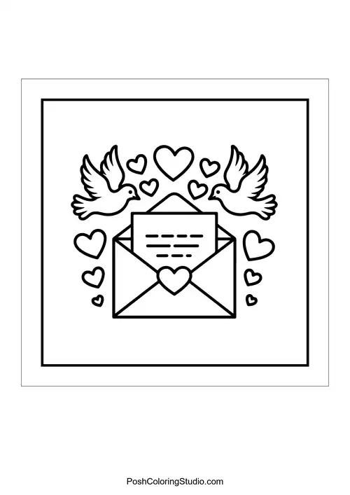 An envelope with a letter and two birds above it.