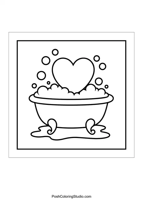 A bathtub filled with bubbles and a heart on top.