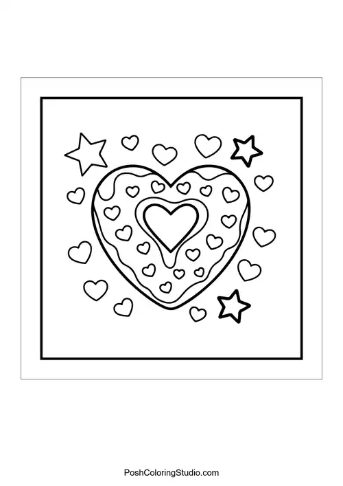 A heart-shaped cookie surrounded by stars.