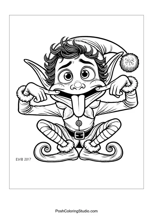 An elf making a silly face while pulling his cheeks.