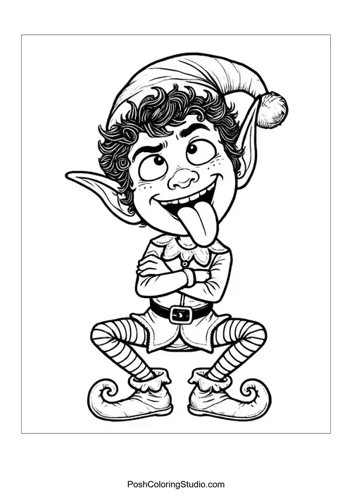 A cheeky elf sticking out his tongue with a mischievous grin.