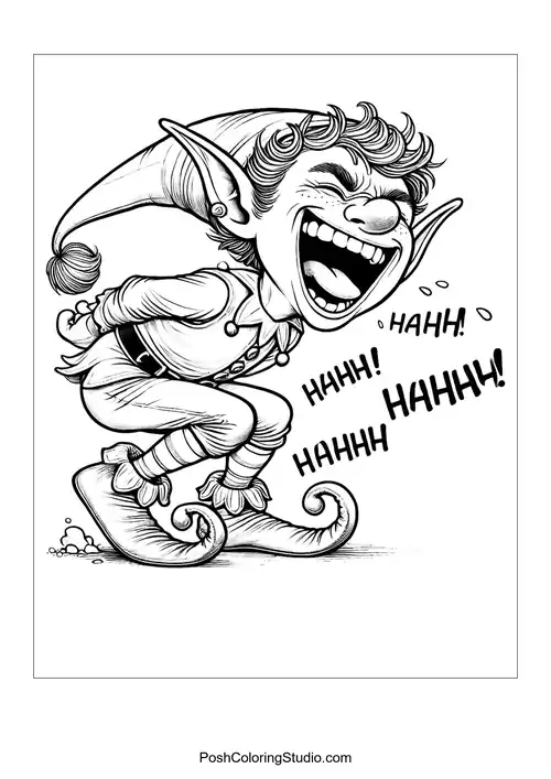 A laughing elf with curly hair and a big grin.