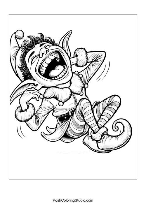 A laughing elf rolls on the ground with joy.