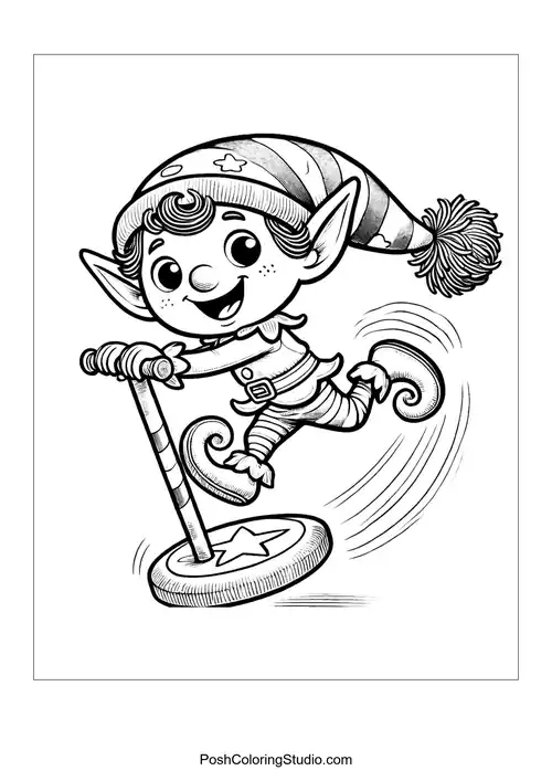 An elf sneaking away with a bag over its shoulder.