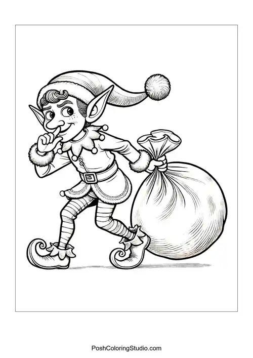 An elf with a big smile and a candy cane on a scooter.