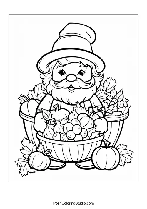 A basket filled with assorted fruits and leaves.