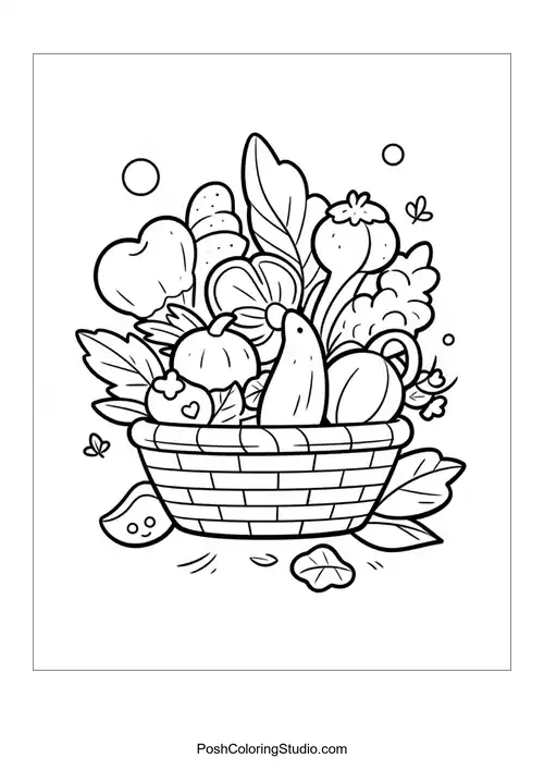 A basket brimming with assorted vegetables.
