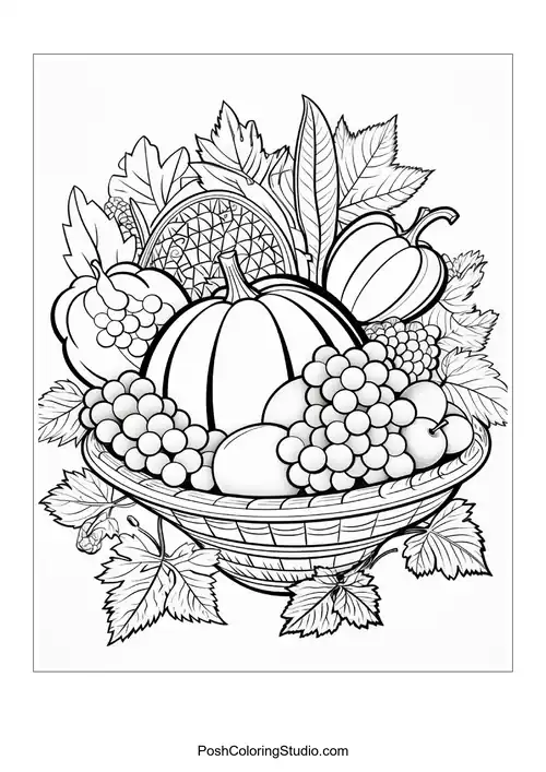 A basket filled with various fruits and vegetables.
