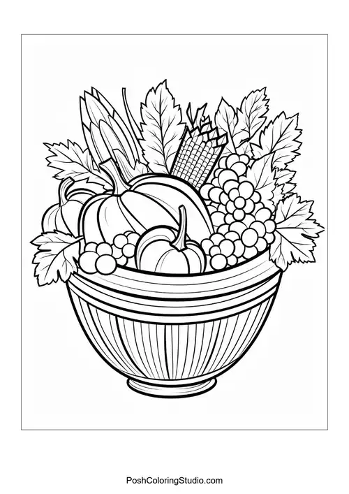 A basket brimming with seasonal fruits and vegetables.