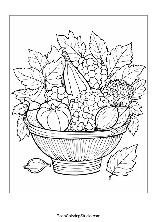 A basket overflowing with fruits and vegetables.