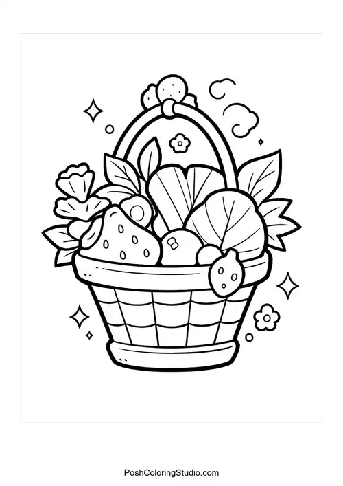 A basket brimming with seasonal fruits and vegetables.